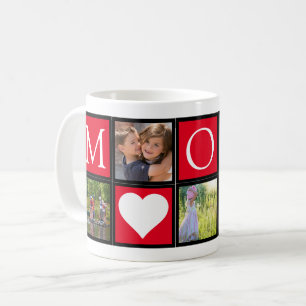 Maman Personnalisé 5 Photos Coeurs Café Rouge Mug