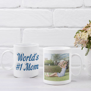 Maman Photo mer texte bleu café Mug