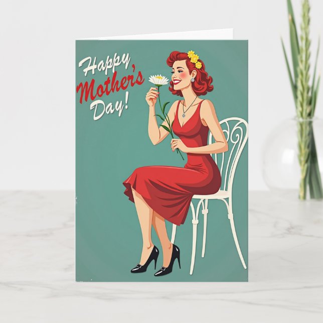 Maman Rétro en Sarcelle Carte de Fête des Mères (Devant)