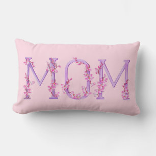 Maman texte Aquarelle rose violet bois coussin