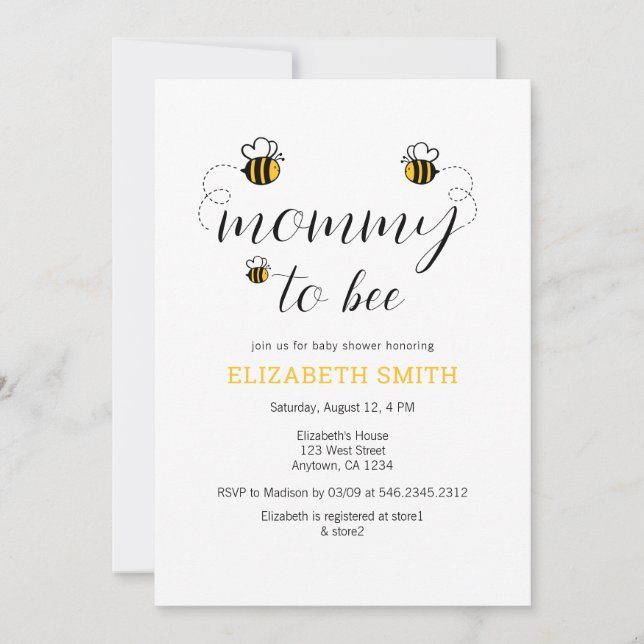 Maman To Bee Honey Bee Baby shower Invitation (Devant)