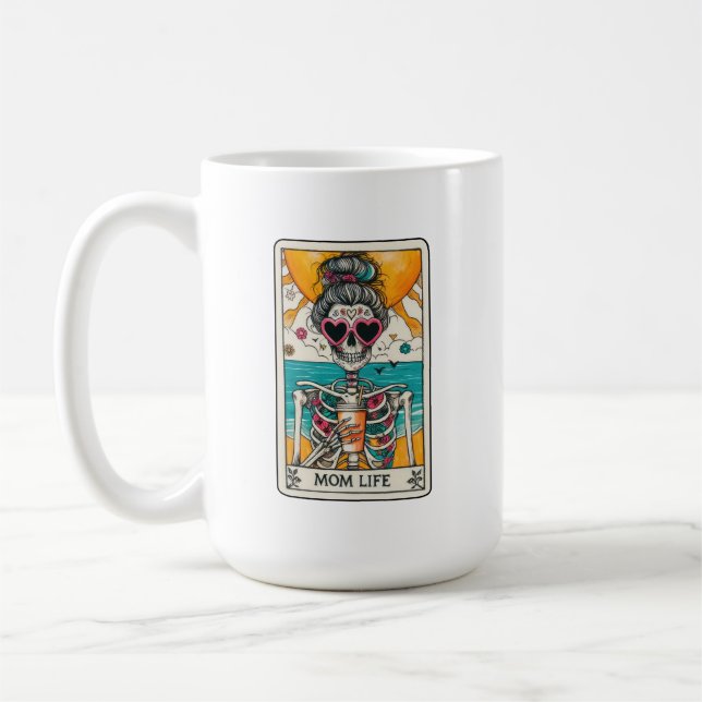 Maman Vie Skeleton Carte Tarot Café Mug (Gauche)