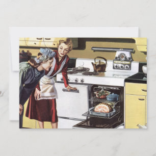 Maman vintage dans la cuisine cuisine un jambon de