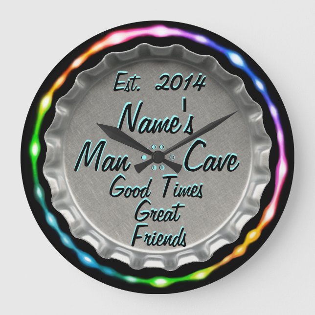 Man Cave Neon Beer Casquette Horloge ! Ajoutez NOM (Recto)