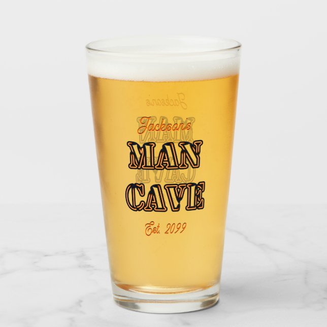 Man Cave Texte Effet Pint Bière Verre Drinkware (Devant (rempli))