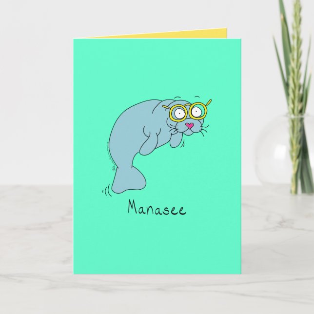 Manasee - Manatee avec une carte de voeux avec lun (Devant)