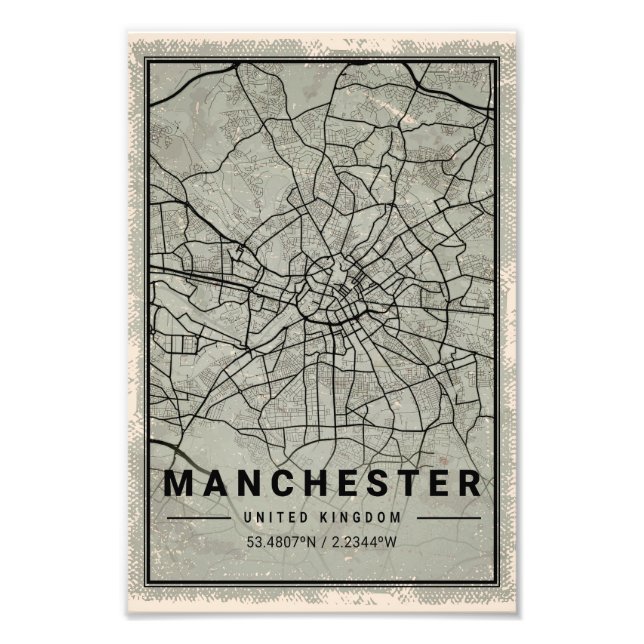 Manchester united kingdom  map print poster canvas (Devant)