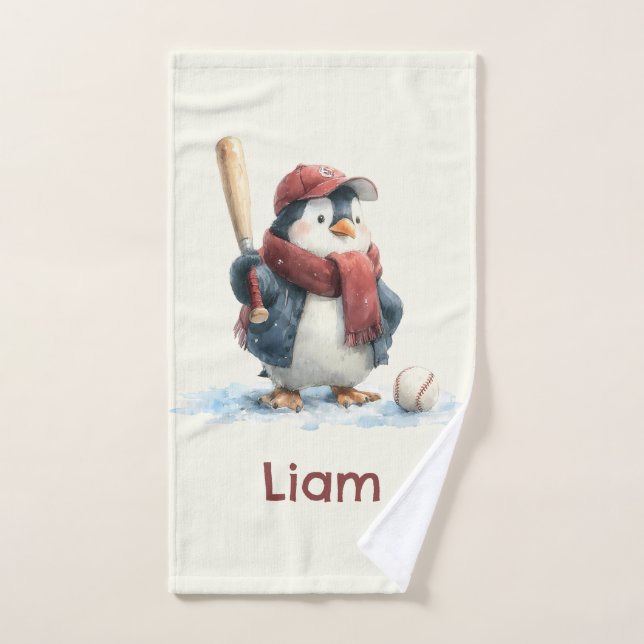 Manchette de baseball de pingouin d'hiver personna (Serviette à main)