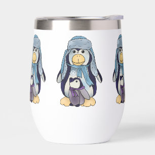 Manchot avec enfant et tasse à café