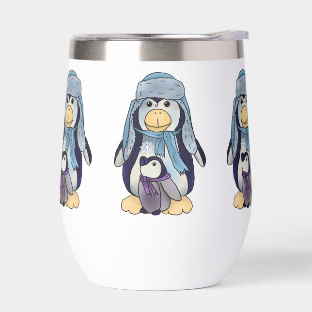 Manchot avec enfant et tasse à café (Gauche)