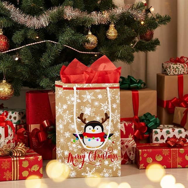 Manchot de Noël avec lumières sur sac en papier (Créateur téléchargé)