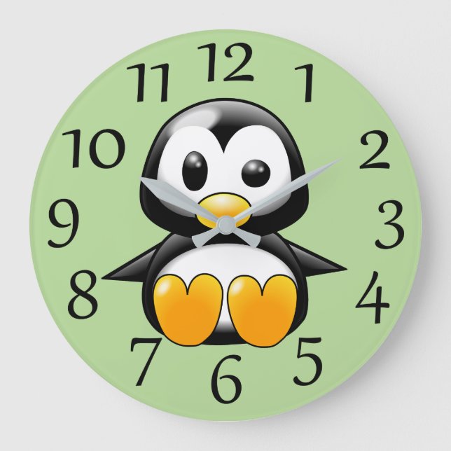 Manchot Mignon sur Horloge Murale Vert Doux (Recto)