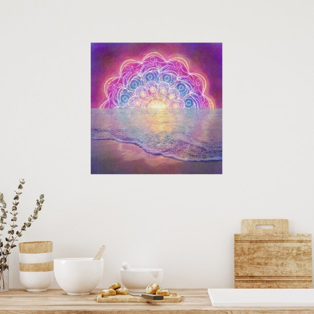 Mandala 12 Soleil en rose océanique - Poster (Cuisine)