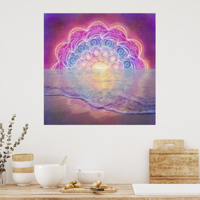 Mandala 12 Soleil en rose océanique - Poster (Cuisine)