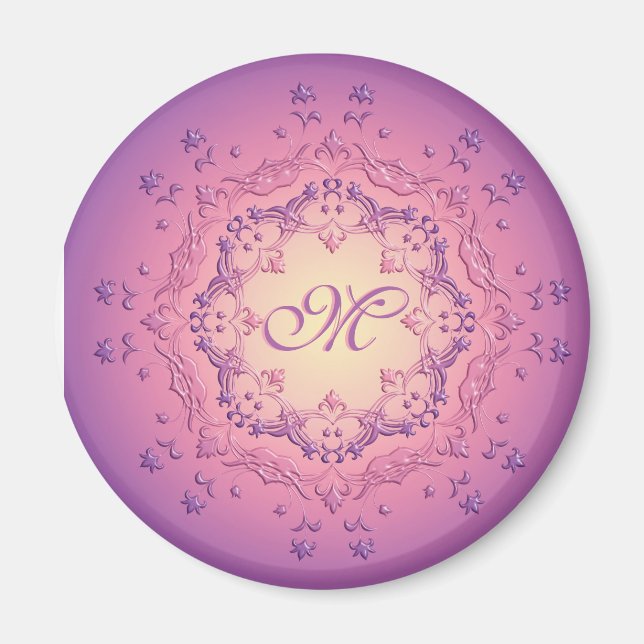 Mandala à fleurs ethniques. Monogramme. Magnet (Devant)