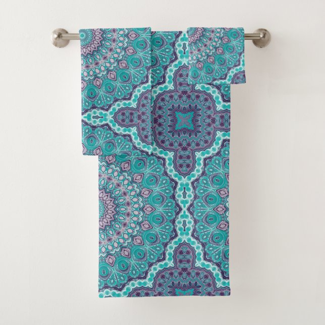 Mandala à l'aquarelle en turquoise et violet (En situation)