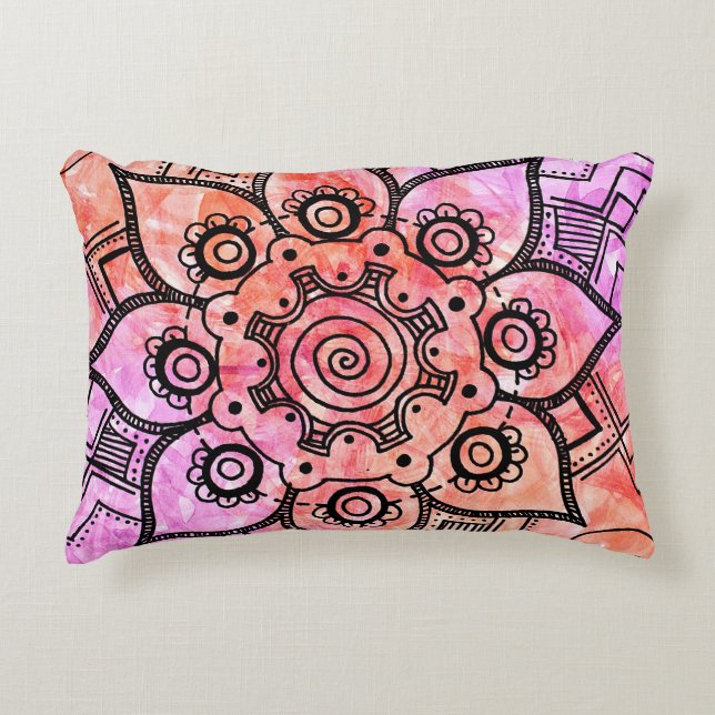 Mandala Accent Coussin Abstrait rose et orange (Devant)