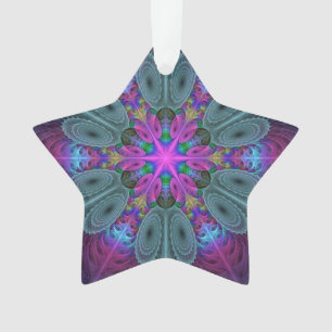 Mandala Art Fractal Coloré Avec Étoile Rose