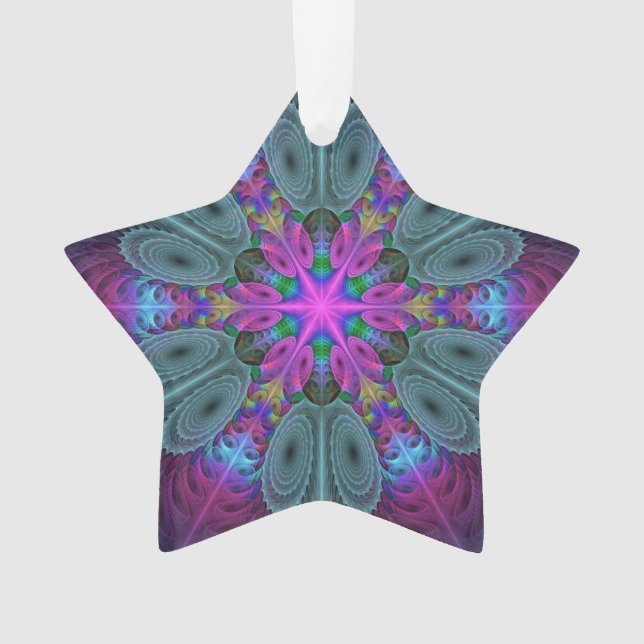 Mandala Art Fractal Coloré Avec Étoile Rose (devant)