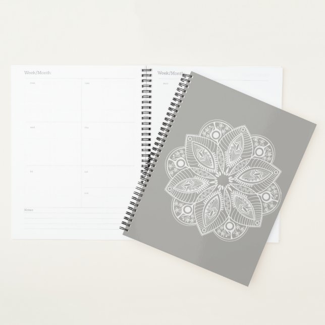 Mandala blanc exotique sur Arrière - plan gris (Devant avec enveloppe)