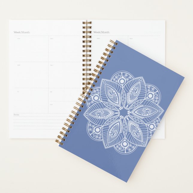 Mandala blanc exotique sur fond bleu (Devant avec enveloppe)