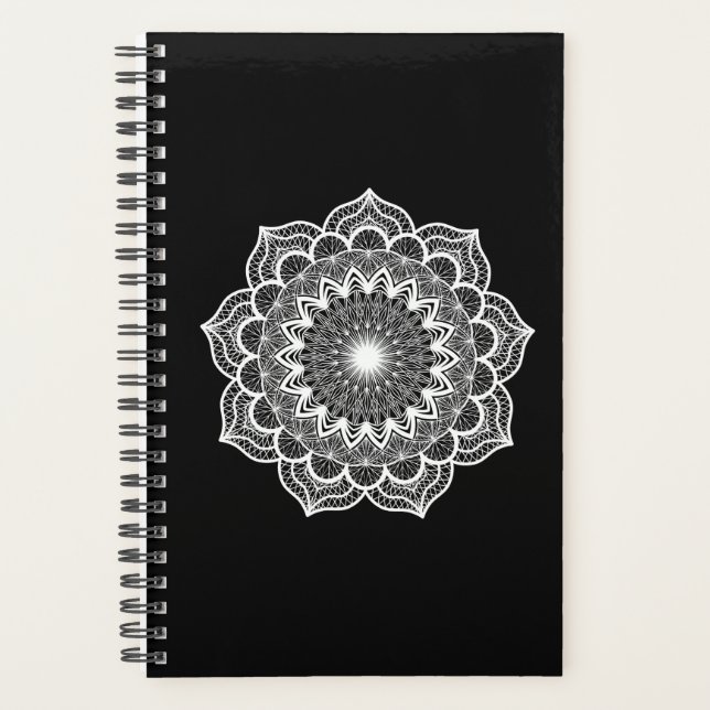 Mandala blanc sur fond noir (Devant)