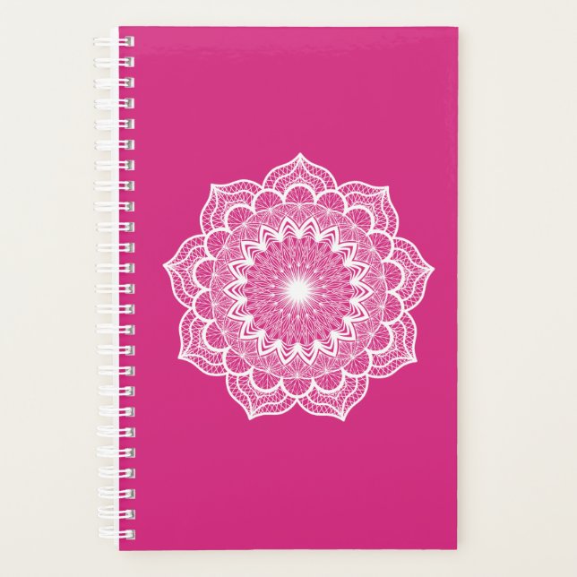 Mandala blanc sur fond rose (Devant)