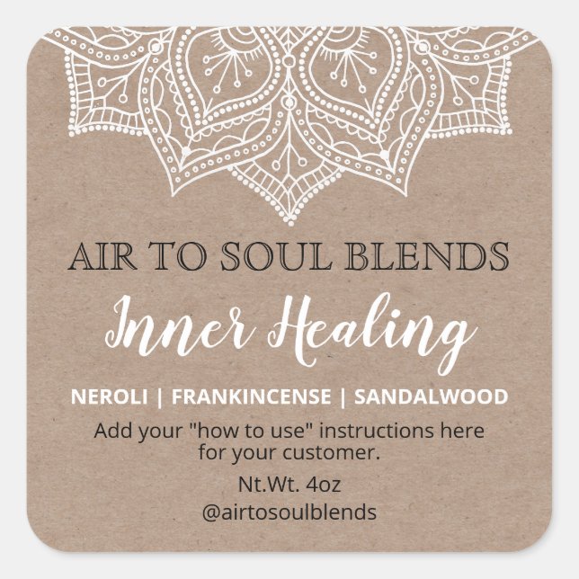 Mandala Blanc Sur Kraft Blend Étiquettes (Devant)