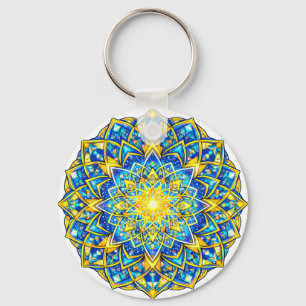 Mandala bleu doré radieux – Porte-clés Harmonie So