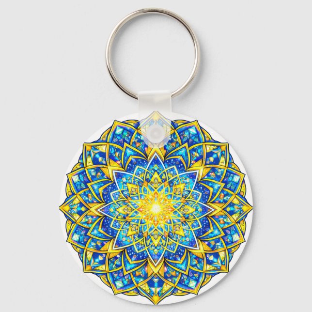 Mandala bleu doré radieux – Porte-clés Harmonie So (Recto)