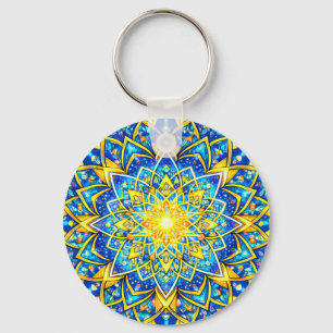 Mandala bleu doré radieux – Porte-clés Harmonie So