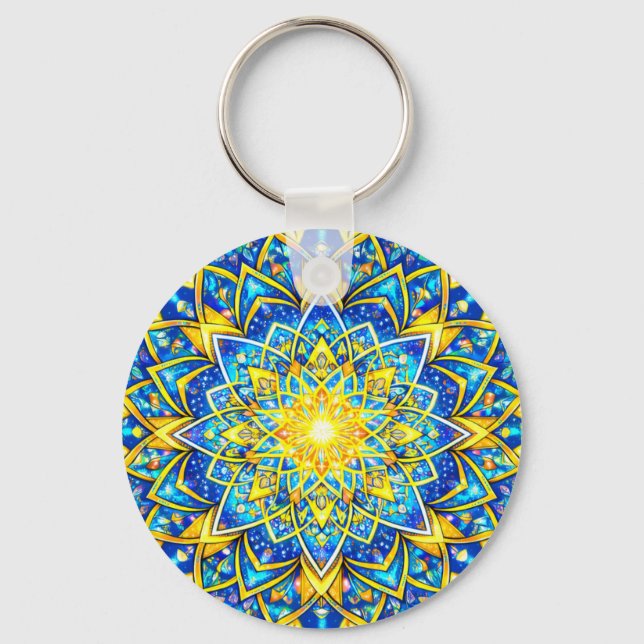 Mandala bleu doré radieux – Porte-clés Harmonie So (Recto)