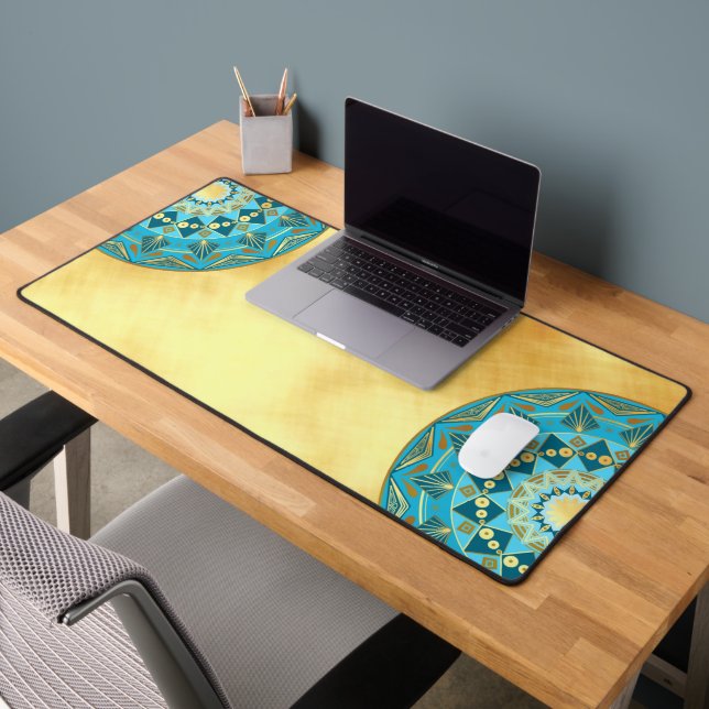 Mandala bleu or sur fond or doux (Bureau 2)
