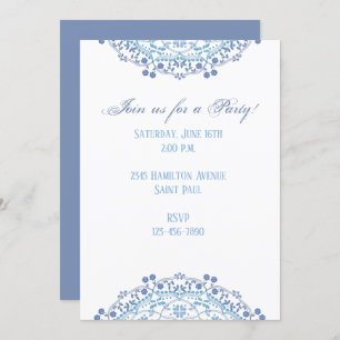 Mandala bleu sur invitation blanche