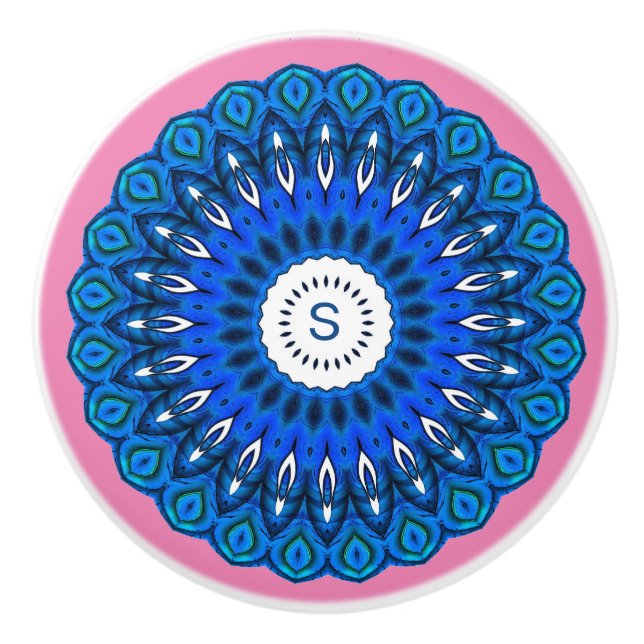 Mandala bleu sur rose avec une première poignée de (Devant)