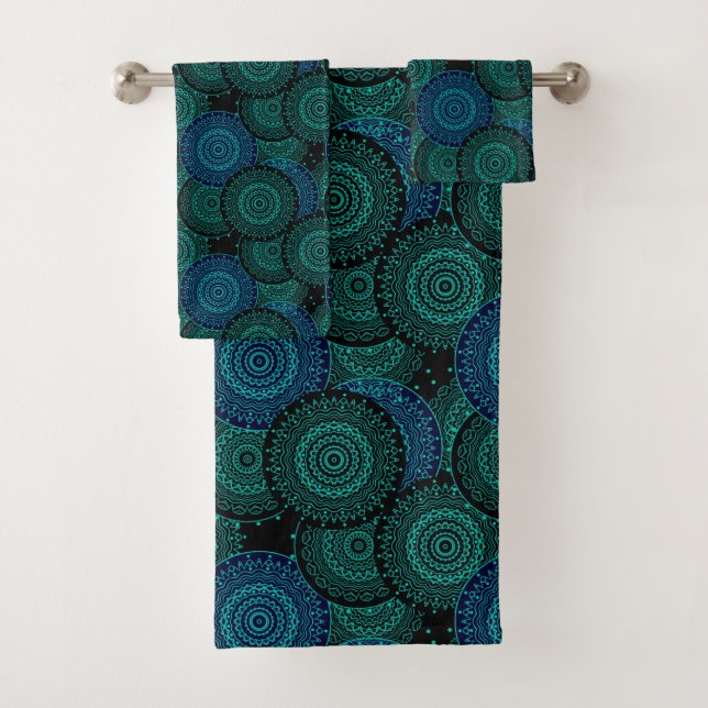 Mandala bleu turquoise ronde sur arrière - plan no (En situation)