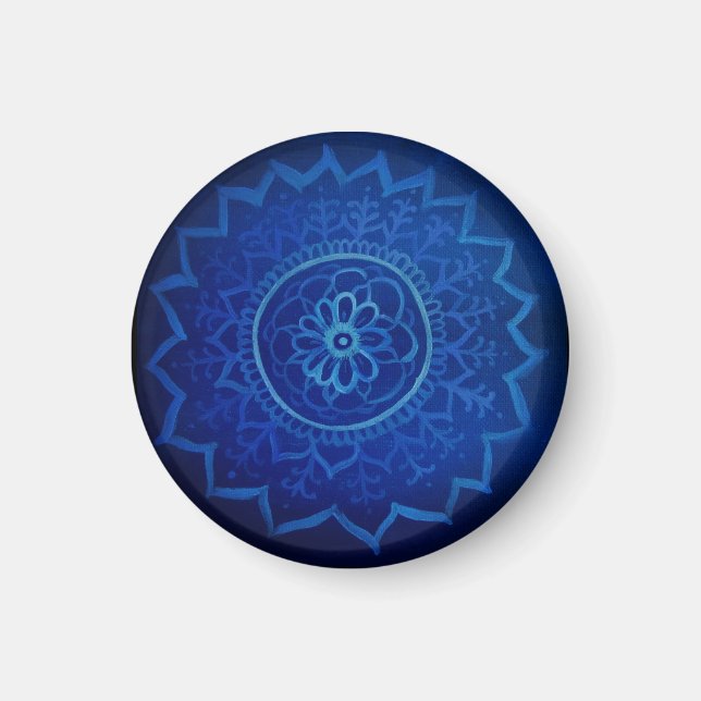 Mandala Bleue Petite, Aimant Rond 3,2 Cm (Devant)