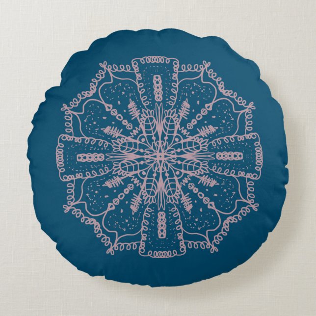 Mandala Bohème Dessiné à la Main Rose Pâle Coussin (Devant)