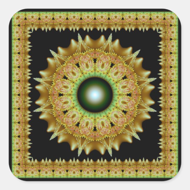 Mandala carré autocollant brillant doré (Devant)