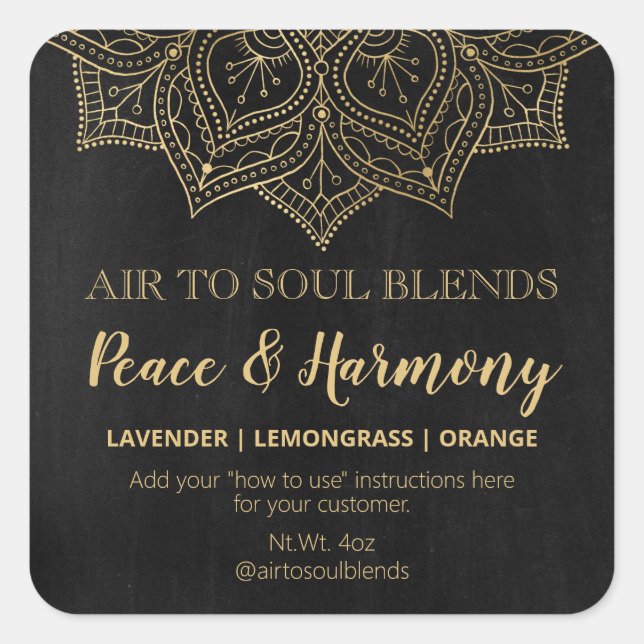 Mandala Chalkboard Noir Et Mélange Or Étiquettes (Devant)