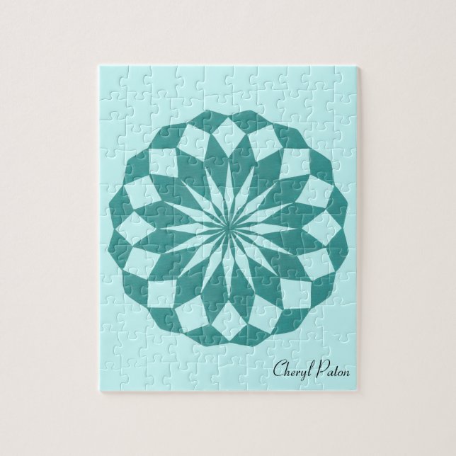 Mandala Circle Diamonds Turquoise Motif Puzzle (Vertical)