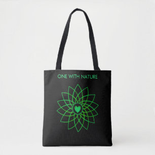 Mandala Cœur Vert sur Sac Cabas Noir