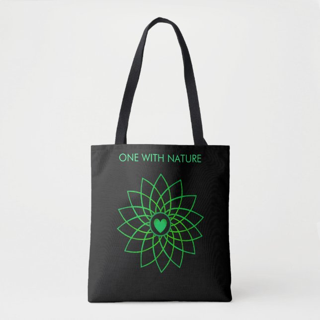 Mandala Cœur Vert sur Sac Cabas Noir (Devant)