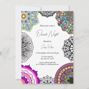Mandala colorée Diwali nuit Invitation