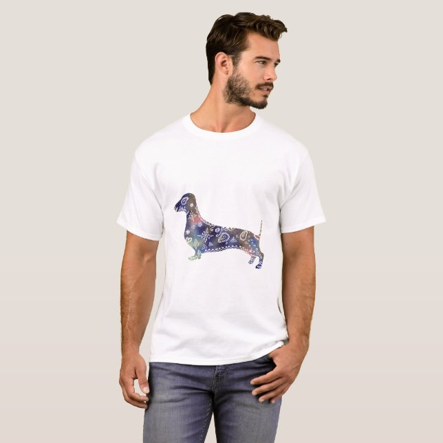 Mandala Dachshund  T-Shirt de base, Blanc (Devant entier)