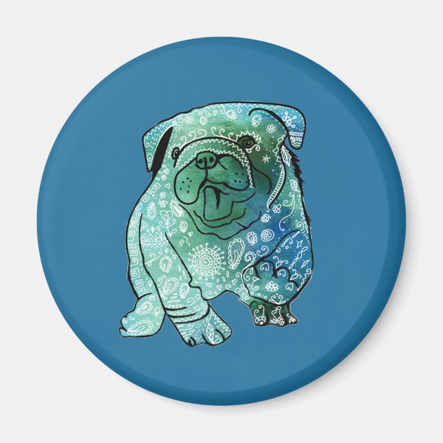 Mandala de chien Bulldog français Art Aimant Rond (Devant)