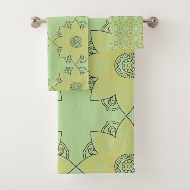 Mandala de fleurs vert et jaune   (En situation)