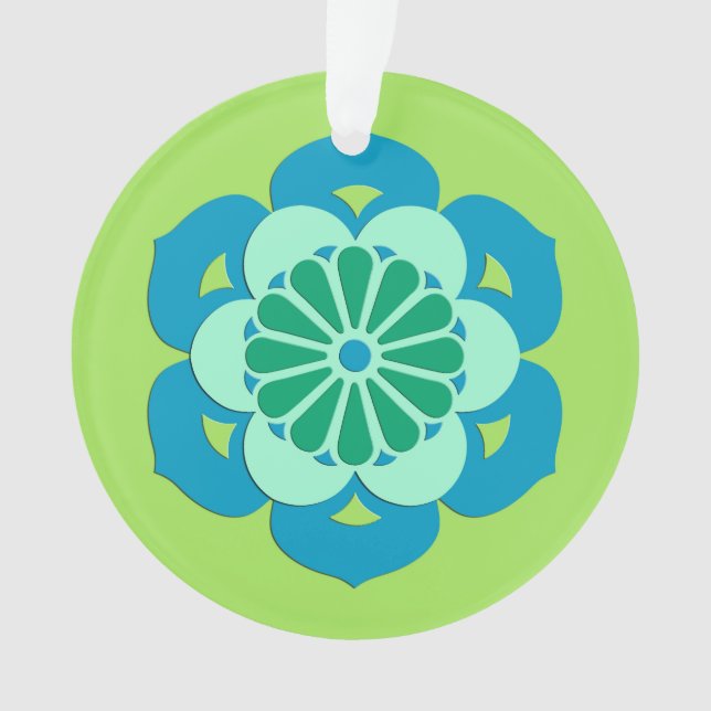 Mandala de la fleur de lotus, vert citron et bleu  (devant)