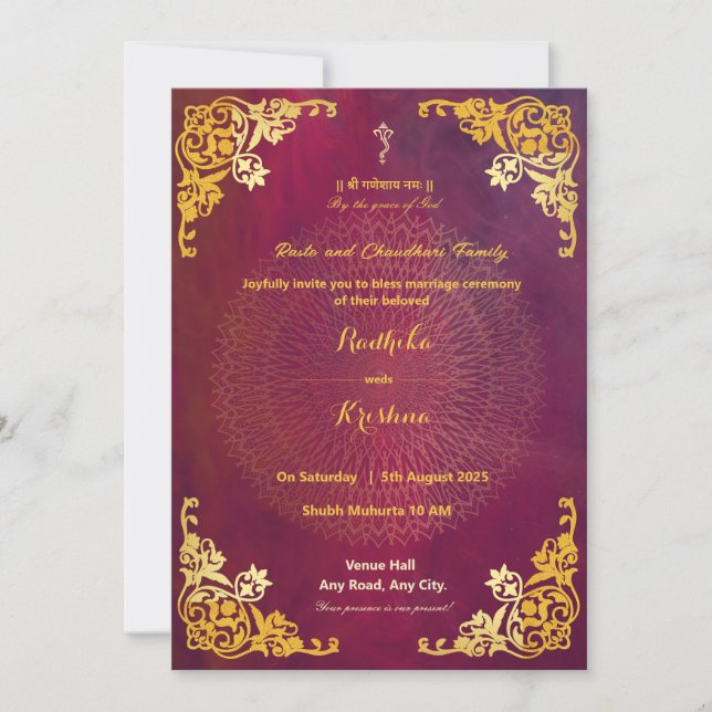mandala de mariage indien invitation hindou (Devant)