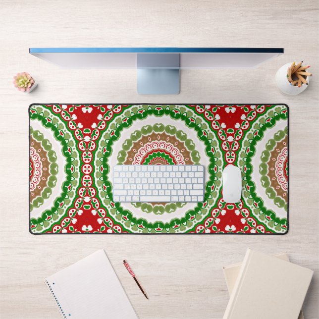 Mandala de Noël en rouge, vert et or chaud (Bureau 1)